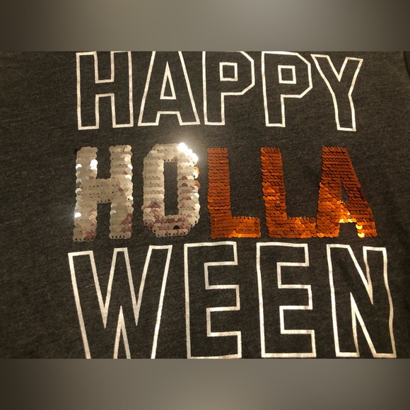 LOL Vintage Happy Holla Ween gray & orange/silver flip sequin long sleeve t, XL - Picture 12 of 14